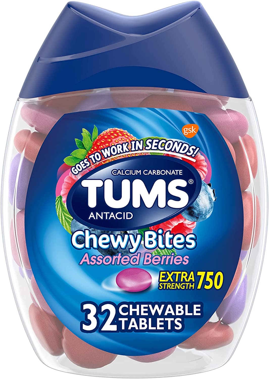 TUMS Fast-acting Extra Strength Heartburn Relief, Berry Chewy Bites, 32 count