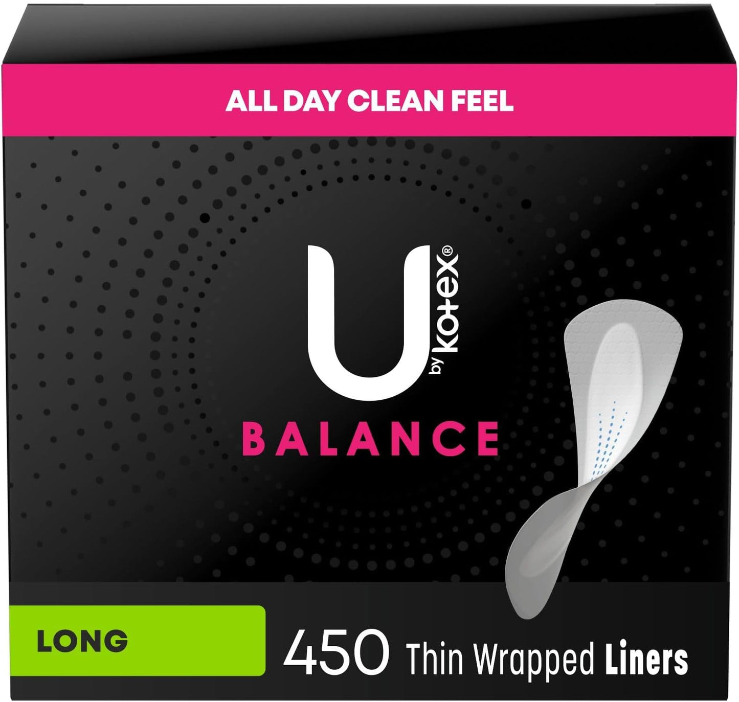 U by Kotex Balance Liners, Long- 450 Count (5 packs of 90)