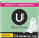 U by Kotex Security Ultra Thin Pads with Wings- 216 count (pack of 6)