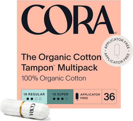 Cora Organic Tampons - 2 Pack - 18 Regular, 18 Super