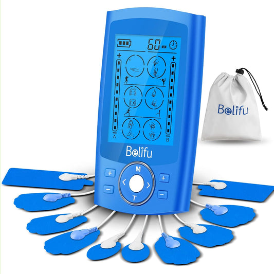 Belifu Dual Channel TENS EMS Unit 24 Modes Muscle Stimulator for Pain Relief Therapy