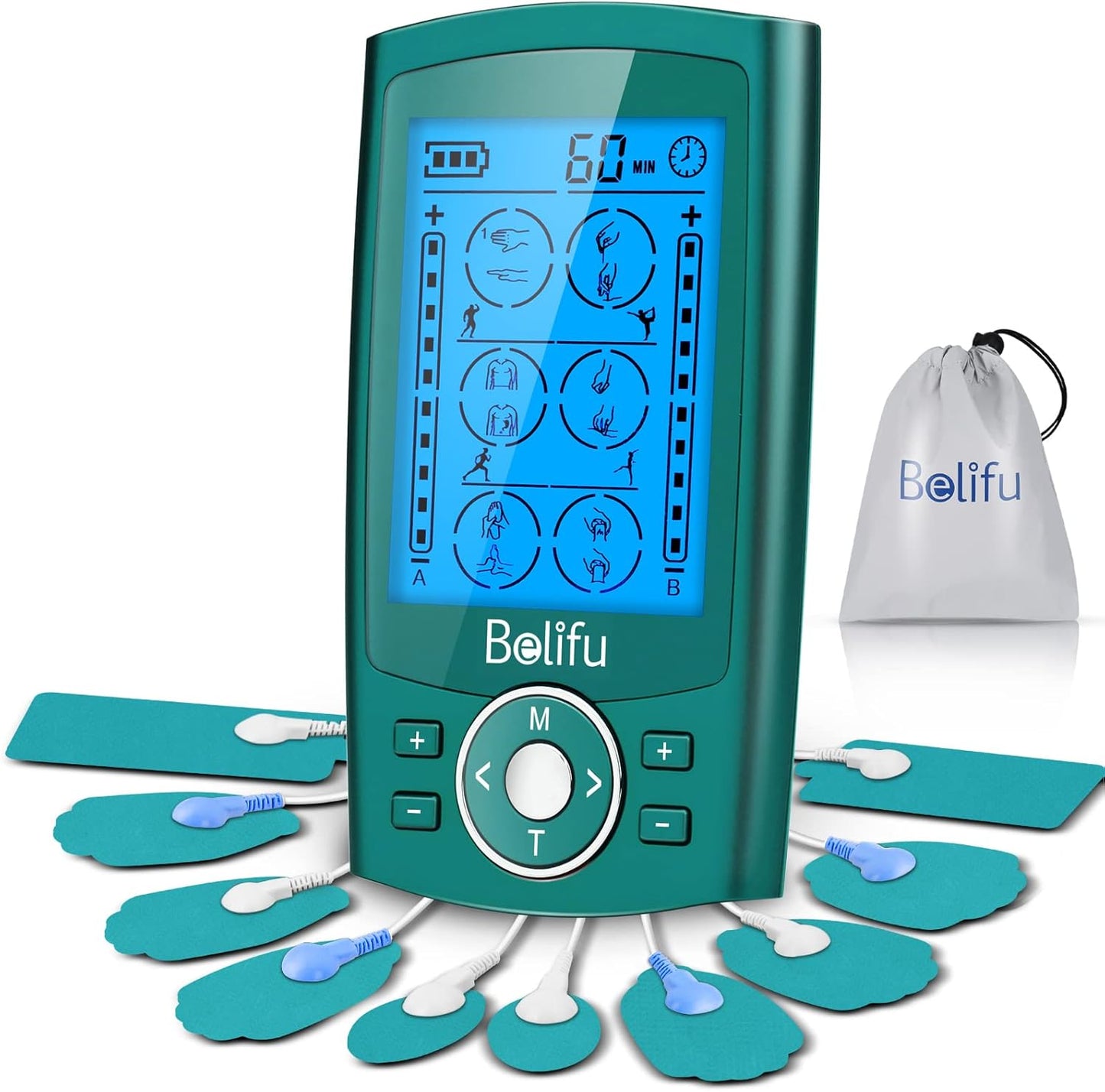 Belifu Dual Channel TENS EMS Unit 24 Modes Muscle Stimulator for Pain Relief Therapy