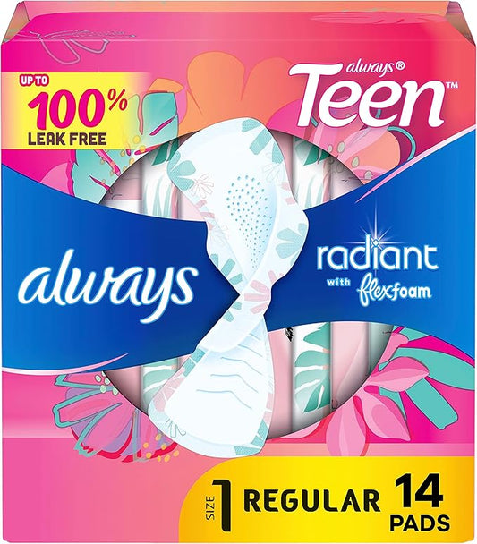 Always Radiant Teen Pads - Size 1 - 14 count